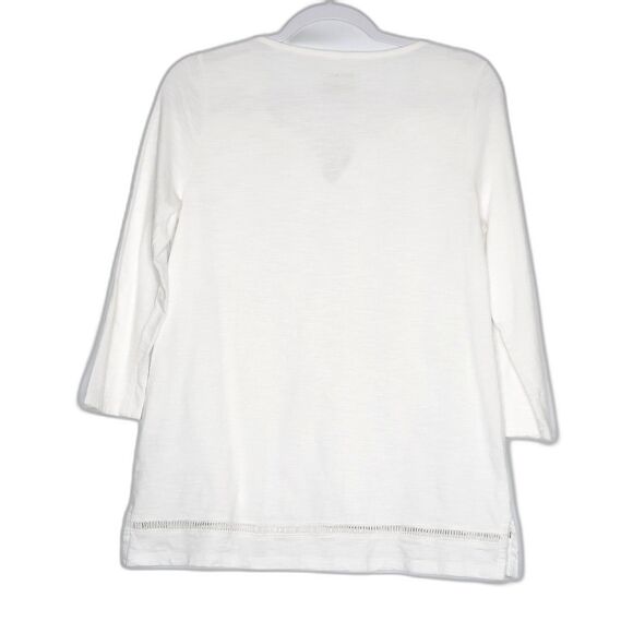 Talbots Womens 3/4 Sleeve Top Size Small White Boho Lightweight Basic Tassels‎ - Picture 2 of 6